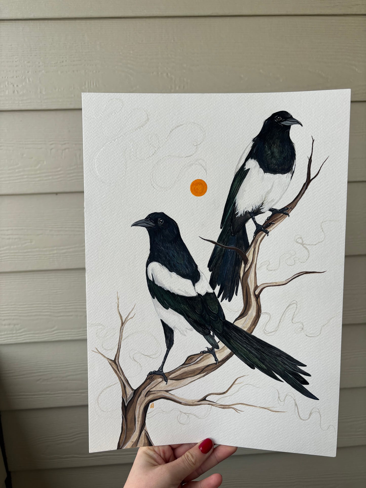 Magpies in tree | Original Painting