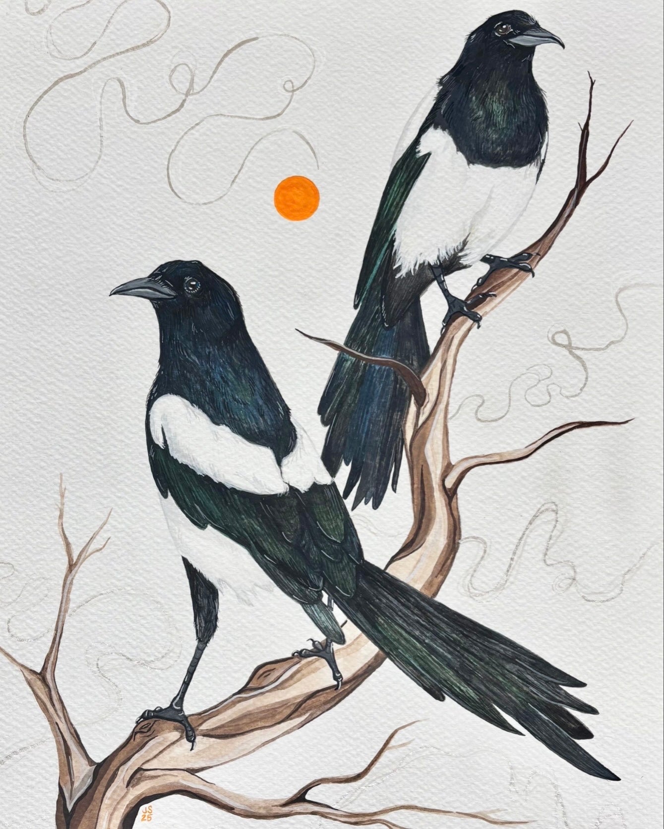 Magpies in tree | Original Painting