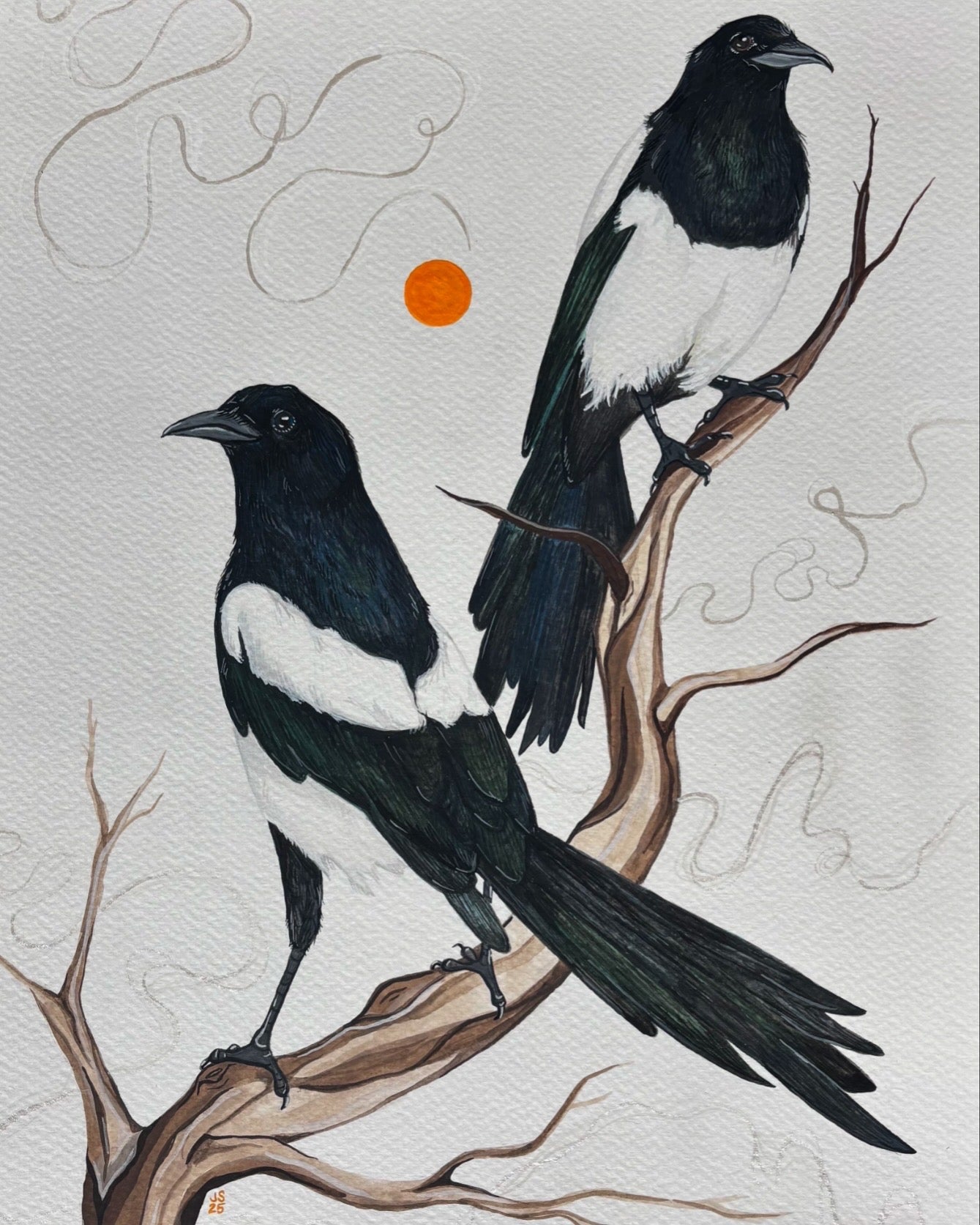 Magpies in tree | Original Painting
