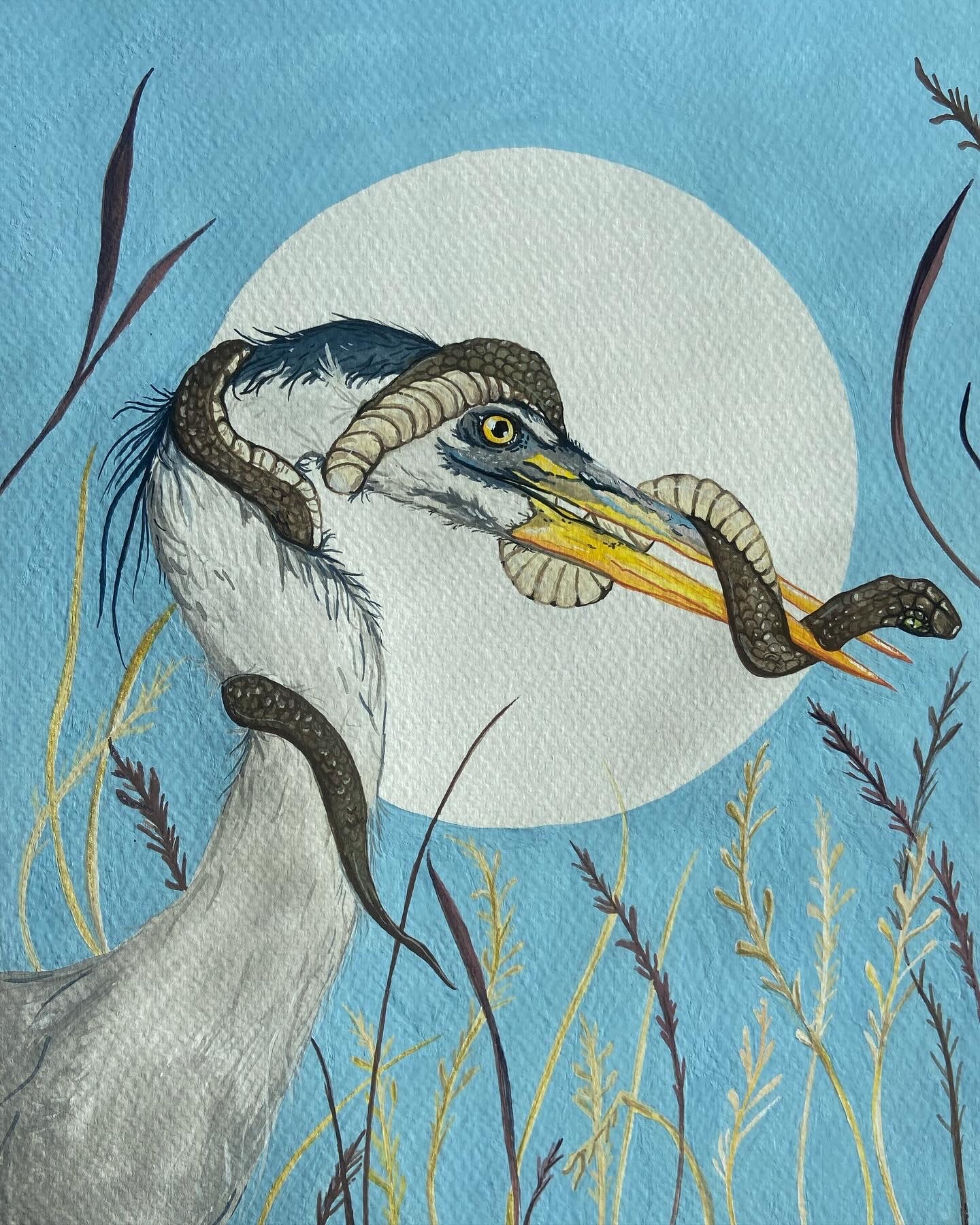 Heron and Snake | Original painting