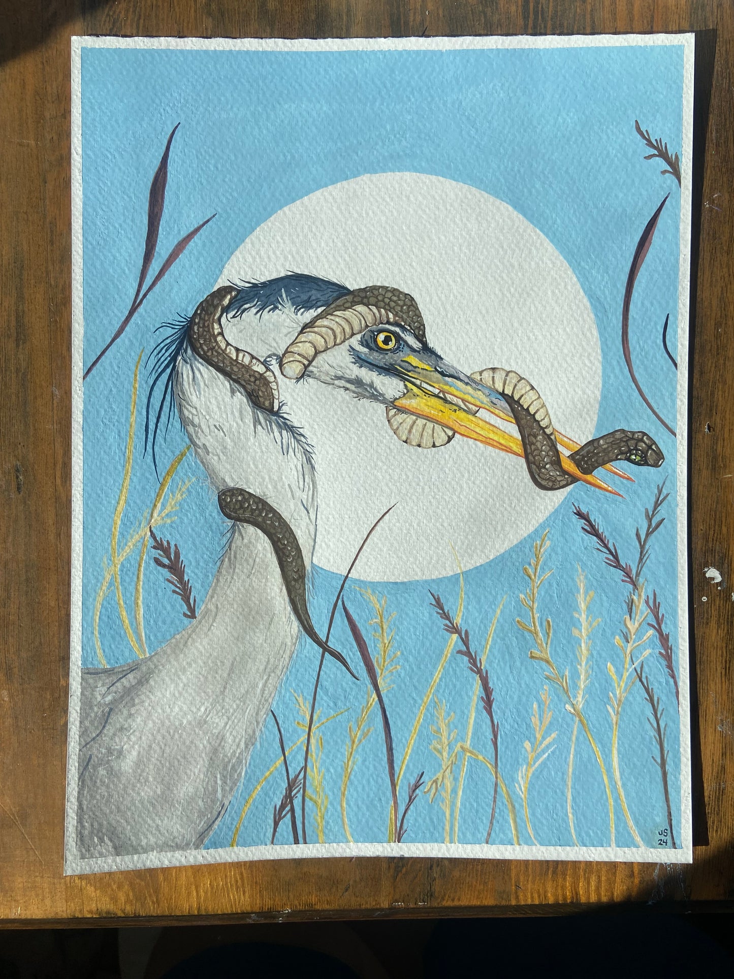 Heron and Snake | Original painting