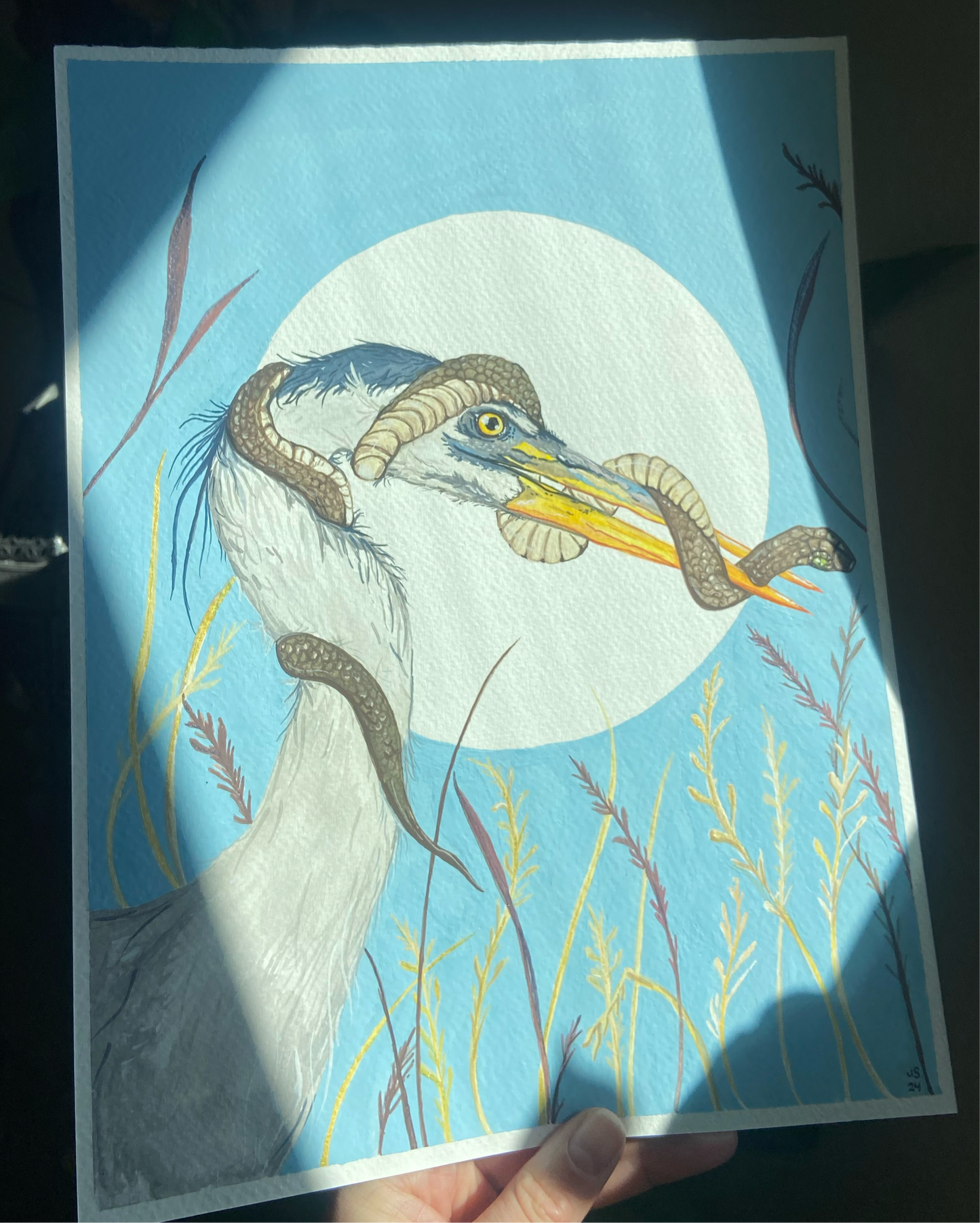 Heron and Snake | Original painting
