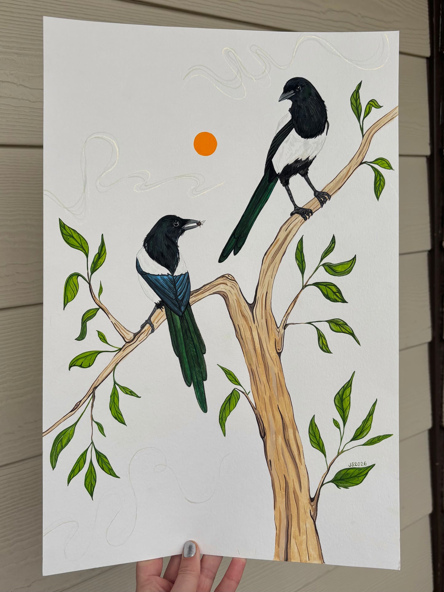 Magpies in Green | Original Painting