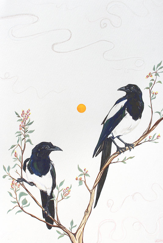 Magpie in Serviceberry Bush Card