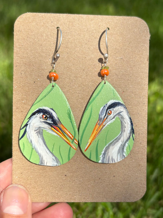 Great blue heron earrings