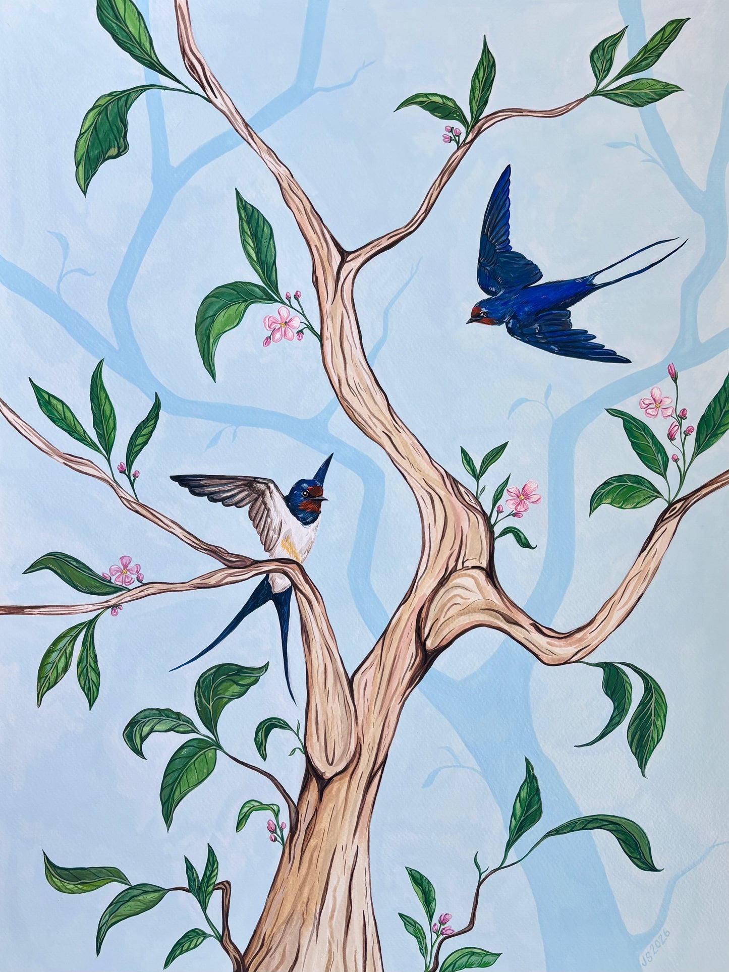 Swallows and Leaves | Original Painting