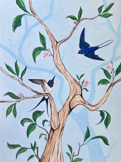 Swallows and Leaves | Original Painting