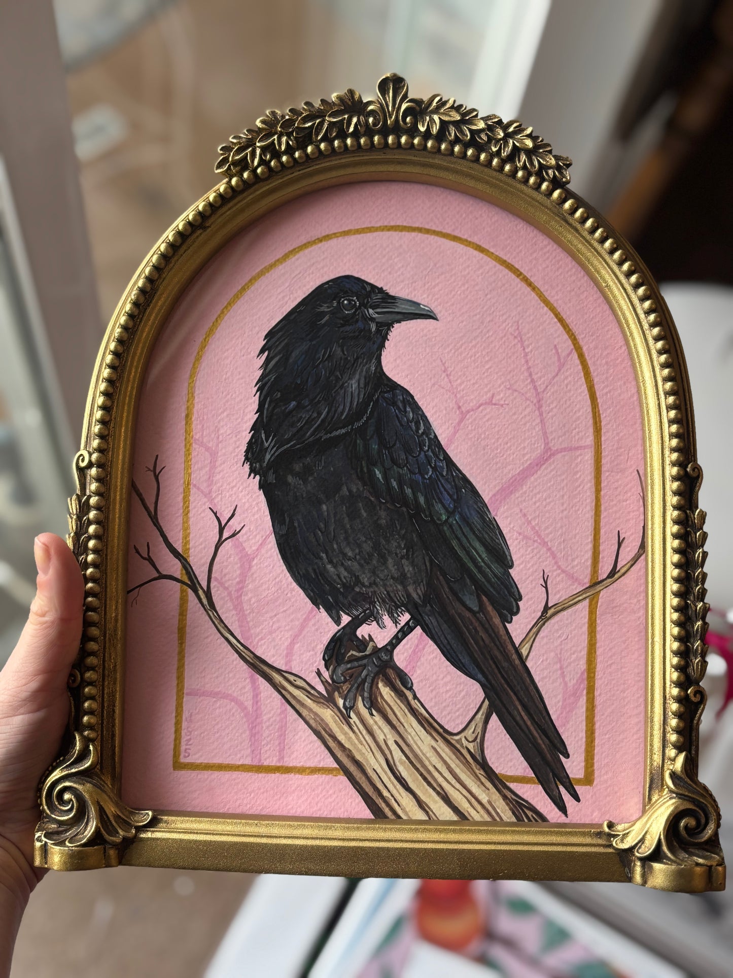 Crow in Pink | Original painting