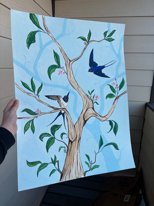 Swallows and Leaves | Original Painting